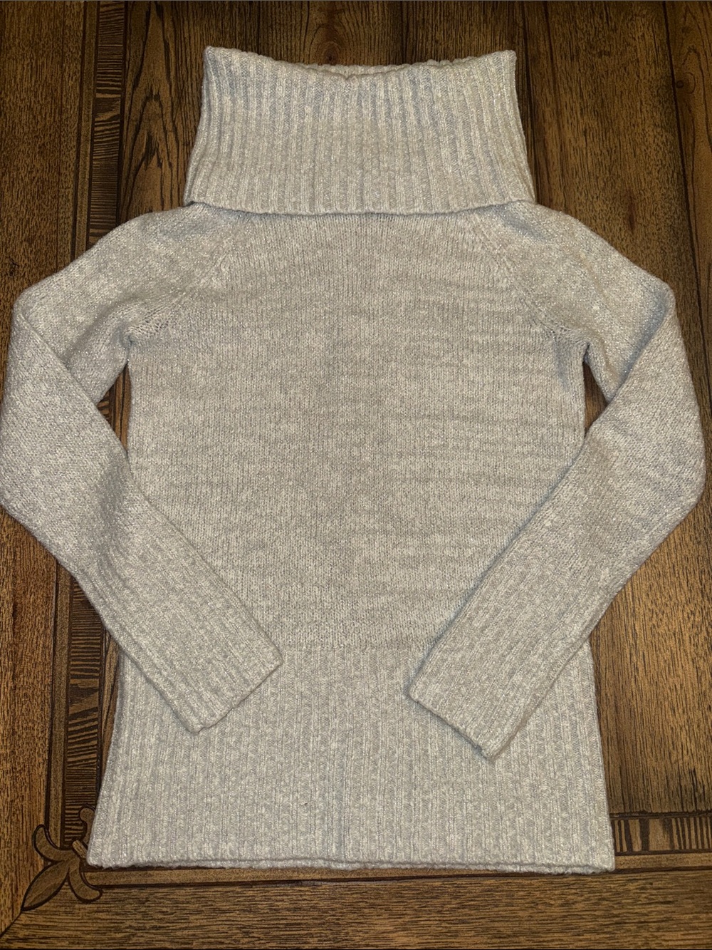 White House Black Market Light Gray and Silver Fold-Over Turtleneck Sweater